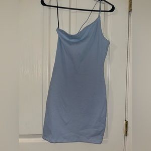 blue bodycon one shoulder dress